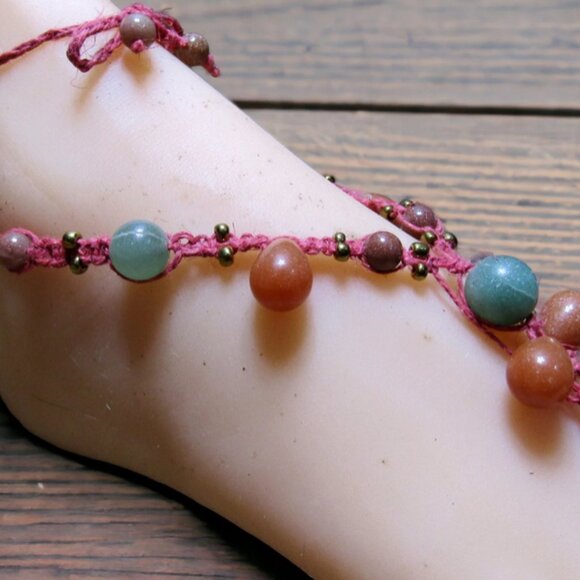 NEW Red and Green Gemstone  Barefoot Sandals. - Picture 4 of 7